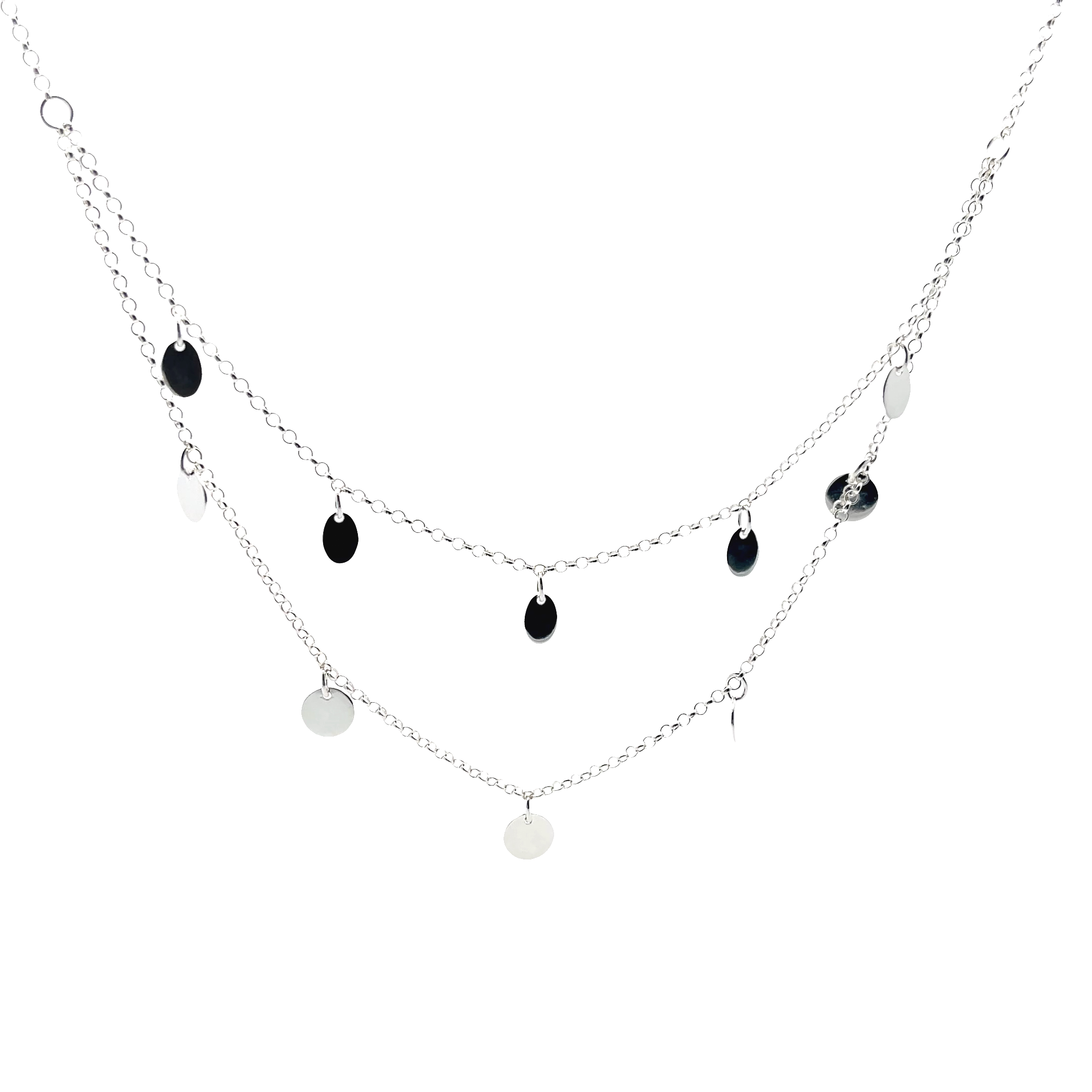 925 Silver Layered Necklace with Silver Disks for Women and Teens